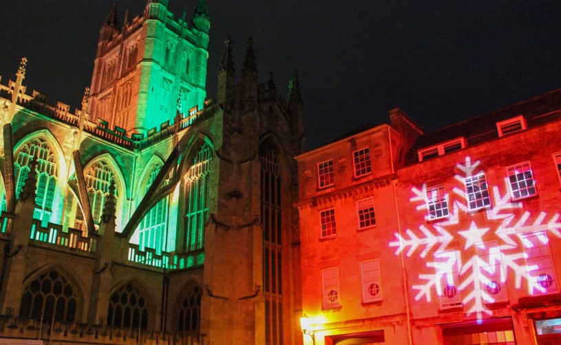 Bath Abbey with Christmas lights